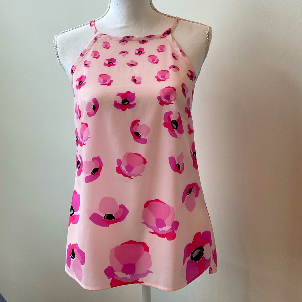 CAbi Style #5218 Pink Floating Poppy Floral Halter Tank Top